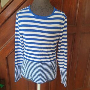 Lauren Ralph Lauren Womens Blue & White Striped Long Sleeve Shirt With Gold Butt
